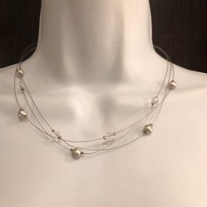 Y2K Silver Floating Bead & Crystal Necklace – Elegant & Minimalist